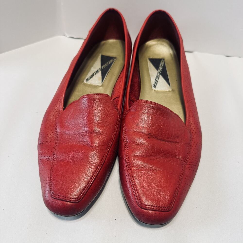 Mootsies Tootsies Leather Loafers Womens 9M Red Flats casual Slip On - Picture 2 of 6